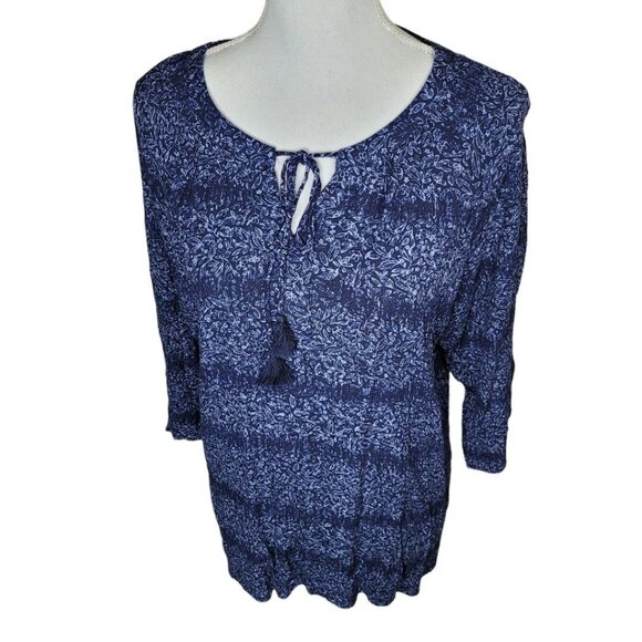 Christopher & Banks Blue Blouse‎ Womens XL Peasant Tie Lightweight Tassle - Picture 1 of 8